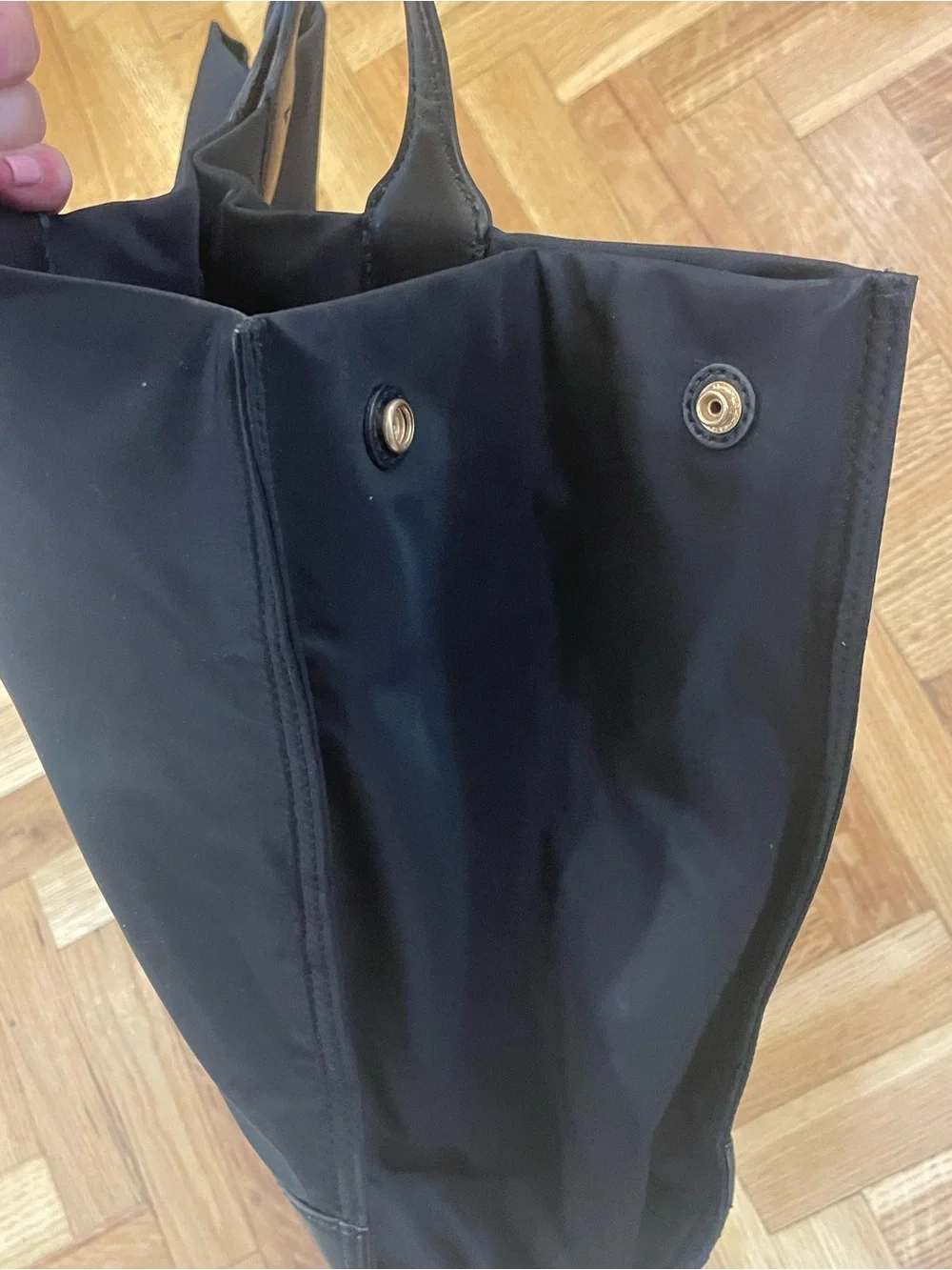 TORY BURCH~RARE “Ella” Gold-Studded Front Pocket Logo Black Tote